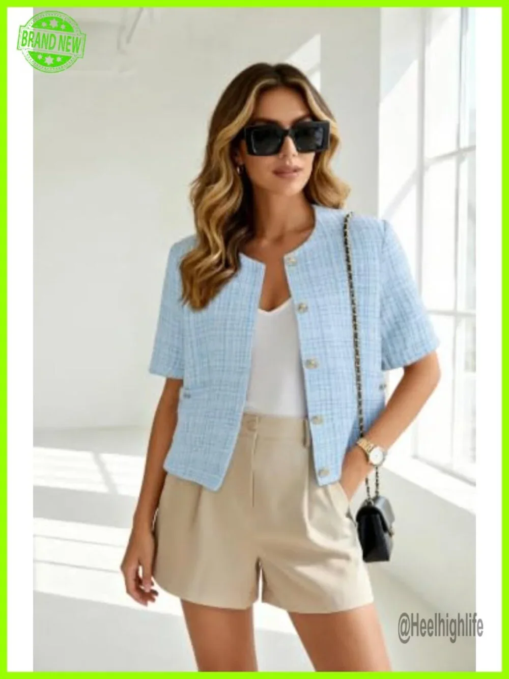 Tweed Suit Blazer Jacket Fully Lined Short Sleeve Business Casual Work Office